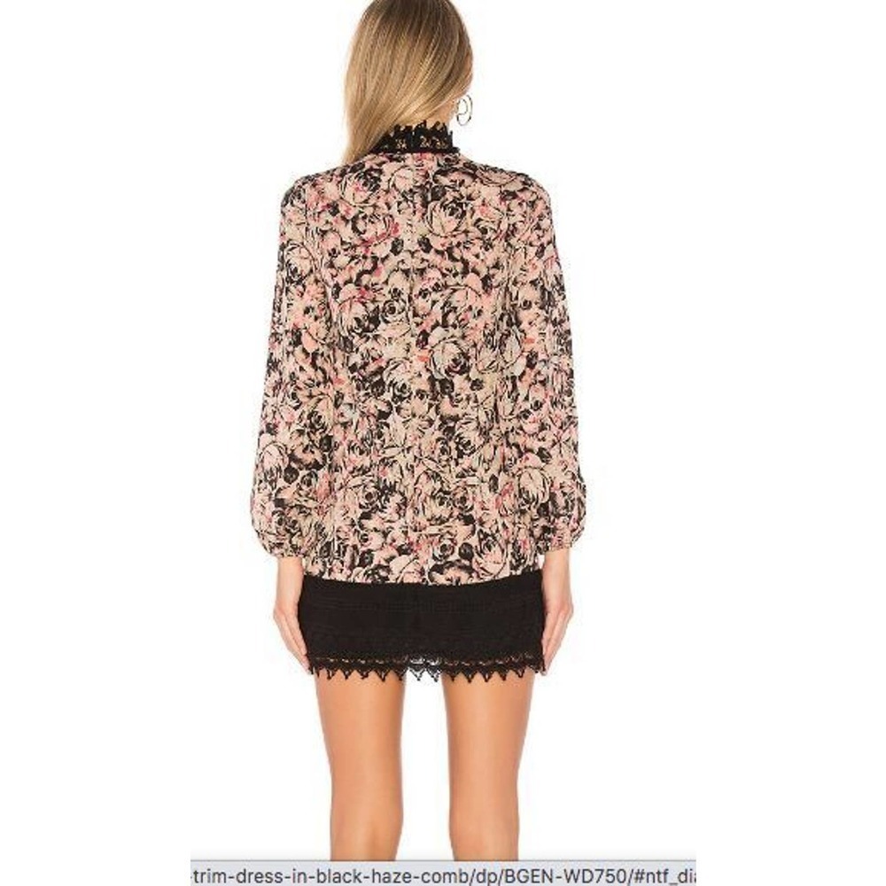 BCBGeneration Dress Sz 6 Lace Trim Mini In Black Haze Comb Roses Romantic $158 - Picture 3 of 13